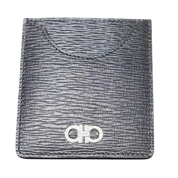 NWT Auth Salvatore Ferragamo Gancini Black Red Leather Card Case Holder